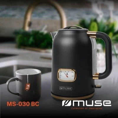 Muse Classic Design Stainless Steel Kettle with Analog Temperature Indicator, 1.7L Capacity – Matte Black